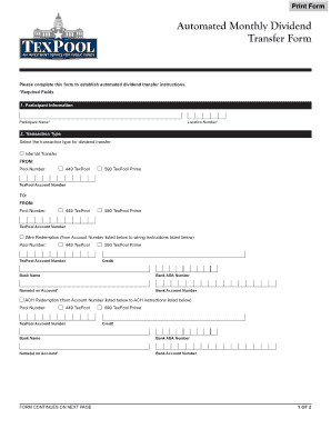 Automated Monthly Dividend Transfer Form