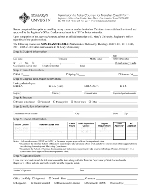 Permission to Take Courses for Transfer Credit Form