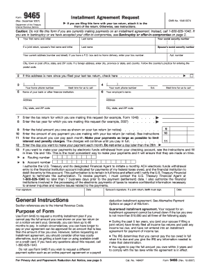 IRS Form 9465 Installment Agreement Request