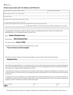 Texas Sales and Use Tax Resale Certificate
