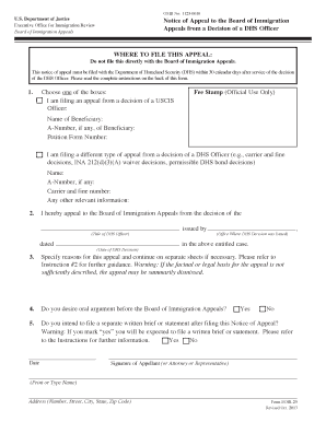 USCIS Notice of Appeal to the Board of Immigration Appeals