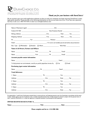 DuraChoice Credit Application and Texas Sales Tax Resale Certificate