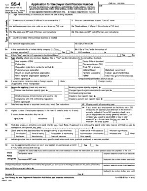 IRS Form SS-4 Application for Employer Identification Number