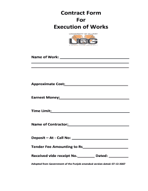 Contract Form for Execution of Works