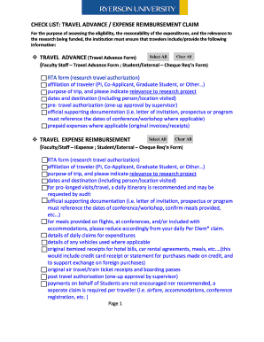 Packing list for vacation - CHECK LIST TRAVEL bADVANCEb EXPENSE bREIMBURSEMENTb bb - ryerson