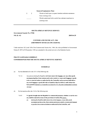 South African Customs Declaration Form DA 331