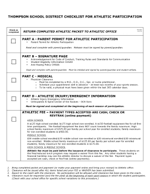 Thompson School District Athletic Participation Checklist