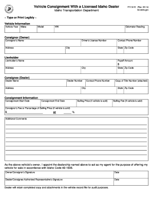 Vehicle Consignment Agreement with Idaho Dealer