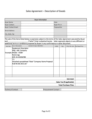 Sales Agreement with Description of Goods