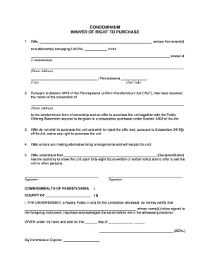 Condominium Waiver of Right to Purchase