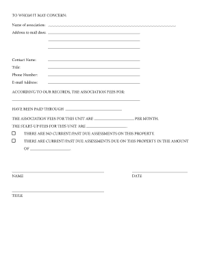 Condo Association Fee Statement and First Right of Refusal Release