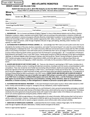 Minor Consent and Release Form FRC Program