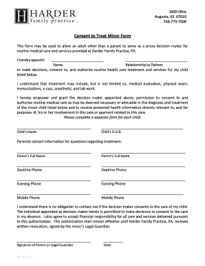 Consent to Treat Minor Form