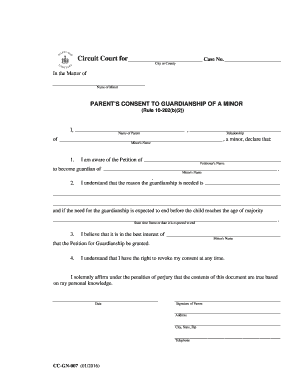 Parent's Consent to Guardianship of a Minor