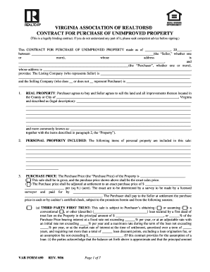 Virginia Purchase Agreement for Unimproved Property