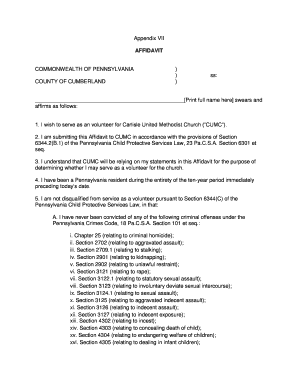 Pennsylvania Volunteer Affidavit