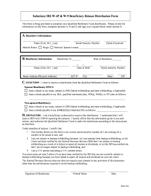 IRS W-4P & W-9 Beneficiary Reissue Distribution Form