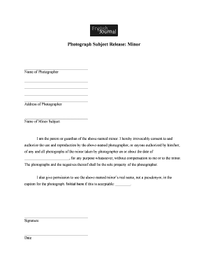 Photograph Subject Release Minor