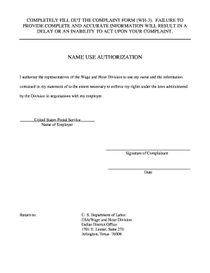 US Department of Labor WH-3 Complaint Form