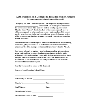 Authorization and Consent to Treat for Minor Patients