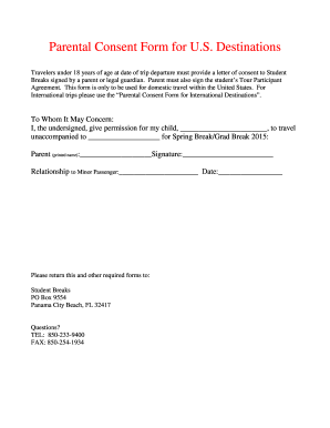 Parental Consent Form for US Destinations