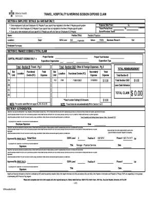 Alberta Health Services Expense Claim Form