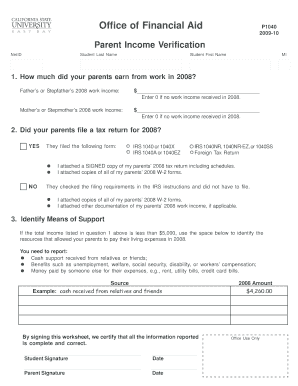 Parent Income Verification Form