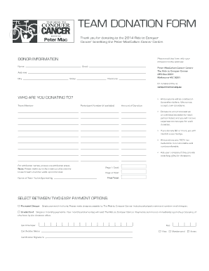 Team Donation Form for Ride to Conquer Cancer