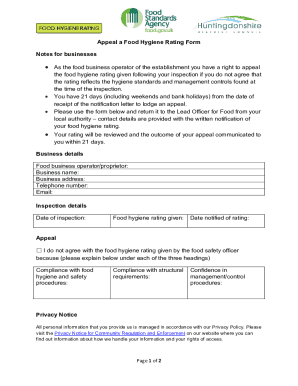 Appeal a Food Hygiene Rating Form