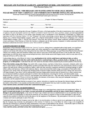Release and Waiver of Liability for Zipline Activity