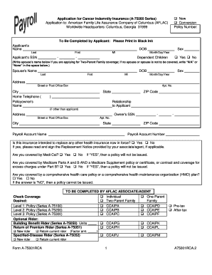 Application for Cancer Indemnity Insurance (A-75000 Series)