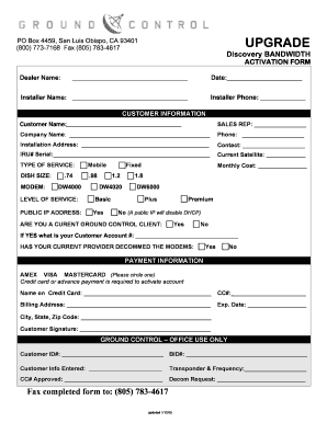 Discovery Bandwidth Activation Form
