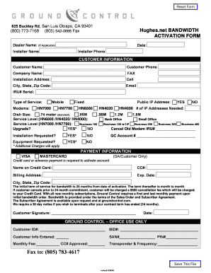 Hughes Bandwidth Activation Form