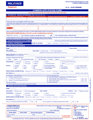 Reliance Mutual Fund Common Application Form