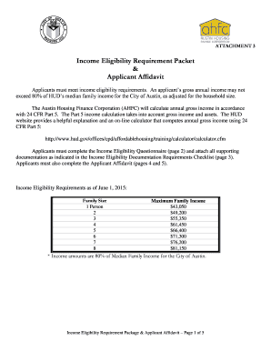 Austin Housing Income Eligibility Form