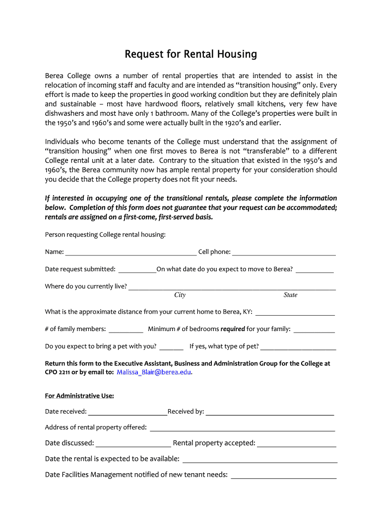 Fillable Online Request for Rental Housing Fax Email Print pdfFiller