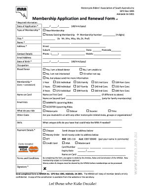 Motorcycle Riders' Association Membership Application