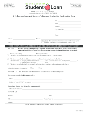S.C. Teachers Loan Confirmation Form