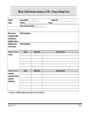 Illinois Child Outcomes Summary Progress Rating Form