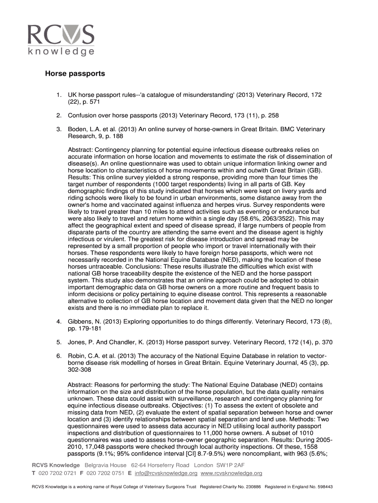 Fillable Online knowledge rcvs org Horse passports RCVS Fax Email
