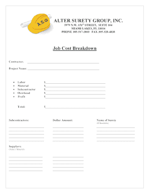 Construction Job Cost Breakdown Form