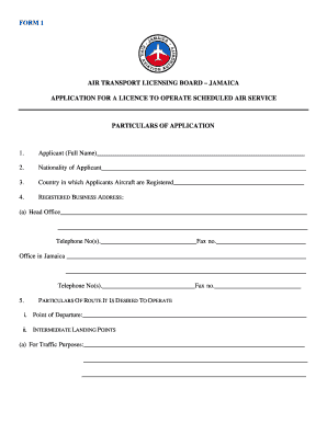 FORM 1 AIR TRANSPORT LICENSING BOARD JAMAICA