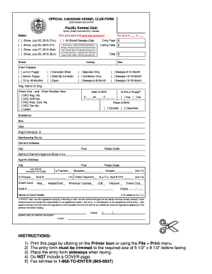 Canadian Kennel Club Conformation Entry Form