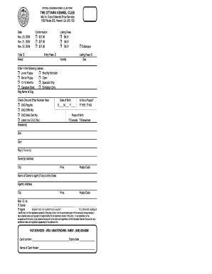 Canadian Kennel Club Conformation Show Entry Form