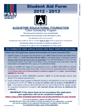 Student Aid Form 2012-2013