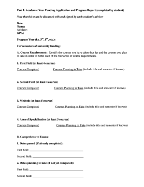 Academic Year Funding Application and Progress Report