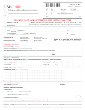 HSBC Telegraphic Transfer Demand Draft Instruction Form