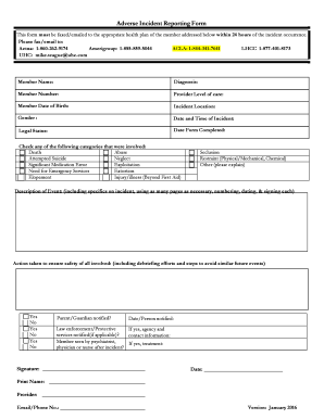 Adverse Incident Reporting Form