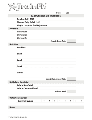 Daily Workout and Calorie Log