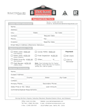 Appraisal Service Order Form
